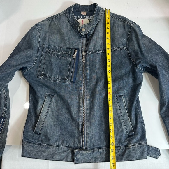 GUESS CAFE RACER jean jacket ZIP FRONT distressed blue denim UNISEX blue jean L - Picture 7 of 14